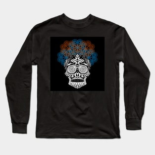 black catrina in floral crown ecopop pattern Long Sleeve T-Shirt